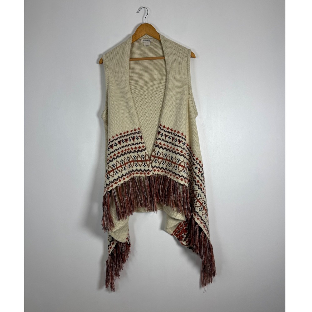 Boho Francesca's Womens OS Sweater Vest Cream Geometric Fringe 3709Z883
